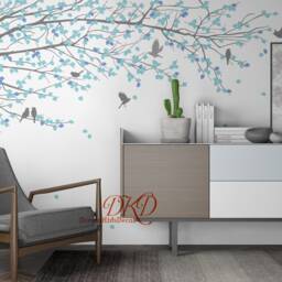 Cherry Tree Wall Decal, Blossom Decal, Giant For Living Room, Modern Interior Design Tan Walls Art - thumbnail 2
