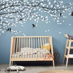 Cherry Tree Wall Decal, Blossom Decal, Giant For Living Room, Modern Interior Design Tan Walls Art - thumbnail 3