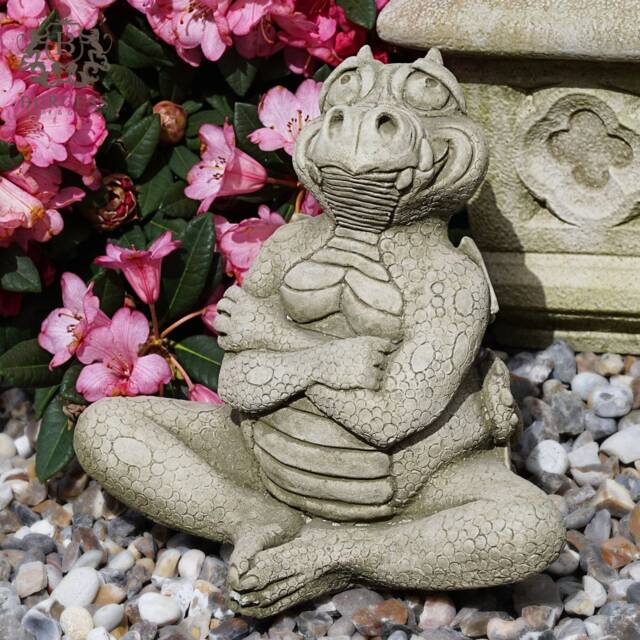 Cheeky Dragon Stone Statue - Mythical Chinese Outdoor Garden Ornament Decor - image 1
