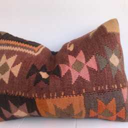 Vintage Turkish Kilim Pillow Cover, Handwoven Lumbar Cushion - 16x24 - thumbnail 2