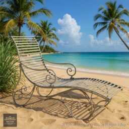 Distressed Grey Scrolling Metal Relaxing Garden Sun Lounger, Sunbed, Dreamy Look - thumbnail 1