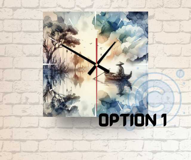 Chinese Lake Scene Glass Wall Clock Zen Home Decor - 20cm/30cm Available - image 1
