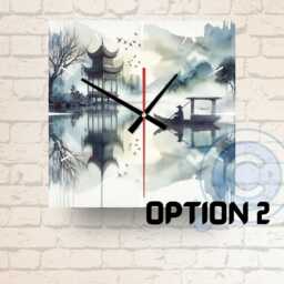 Chinese Lake Scene Glass Wall Clock Zen Home Decor - 20cm/30cm Available - thumbnail 2
