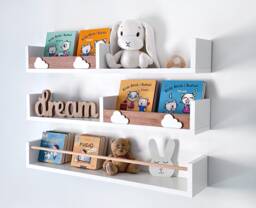 White Floating Shelves Nursery, Scandinavian Kids Bookshelf, Set Of 3 - thumbnail 1