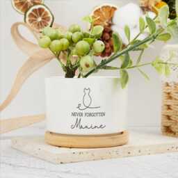 Personalized Memorial Plant Pot, Mini Pot With Bamboo Tray, Never Forgotten Custom Flower Sympathy Gifts For Dog Mom - thumbnail 3