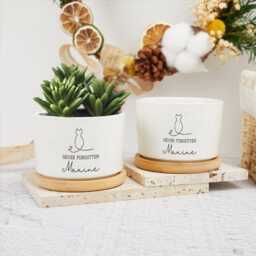 Personalized Memorial Plant Pot, Mini Pot With Bamboo Tray, Never Forgotten Custom Flower Sympathy Gifts For Dog Mom - thumbnail 2