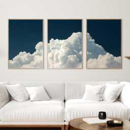 Moody Cloudscape Prints Set Of 3, Navy Sky Cloud Triptych Wall Art, Minimal Blue Gallery For Bedroom Or Lounge - thumbnail 1