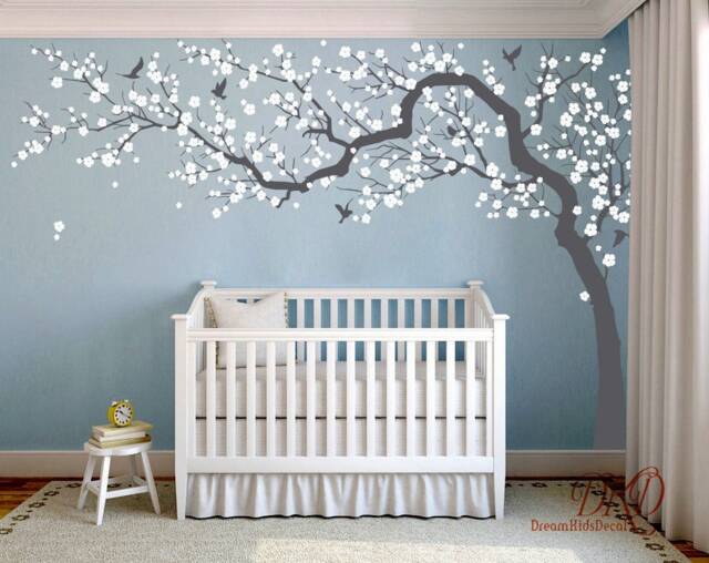 Wall Decal Charming Pink Blossom Tree, Cherry Tree Decal For Nursery Decoration, Large Wall Mural-Dk251 - image 1