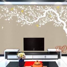 Wall Decal Charming Pink Blossom Tree, Cherry Tree Decal For Nursery Decoration, Large Wall Mural-Dk251 - thumbnail 3