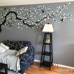 Wall Decal Charming Pink Blossom Tree, Cherry Tree Decal For Nursery Decoration, Large Wall Mural-Dk251 - thumbnail 2