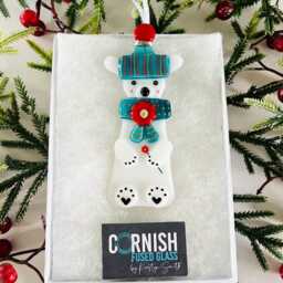 Cute Polar Bear Fused Glass Christmas Decoration, Fused Glass Ornament, Cornwall, Cornish - thumbnail 3