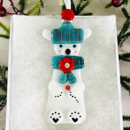 Cute Polar Bear Fused Glass Christmas Decoration, Fused Glass Ornament, Cornwall, Cornish - thumbnail 2