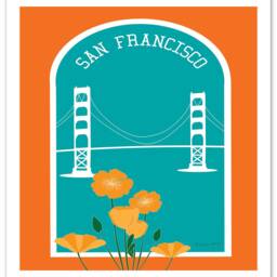San Francisco Art Print, Golden Gate Bridge & Poppies Wall Art, Sf Artwork, Loose Petals City - Style E8-O-Sf9 - thumbnail 3