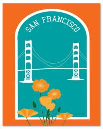San Francisco Art Print, Golden Gate Bridge & Poppies Wall Art, Sf Artwork, Loose Petals City - Style E8-O-Sf9 - thumbnail 1