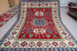 5x7 Ft Red Kazak Rug - 4'10x6'3 Afghan Hand Knotted Veg Dyes Wool Geometric Oriental Area Home Decor Art Rug Bedroom Carpet - thumbnail 1