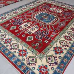 5x7 Ft Red Kazak Rug - 4'10x6'3 Afghan Hand Knotted Veg Dyes Wool Geometric Oriental Area Home Decor Art Rug Bedroom Carpet - thumbnail 2