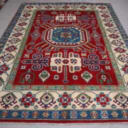 5x7 Ft Red Kazak Rug - 4'10x6'3 Afghan Hand Knotted Veg Dyes Wool Geometric Oriental Area Home Decor Art Rug Bedroom Carpet - thumbnail 3