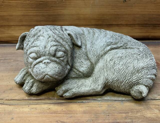 Stone Garden Cute Laying Sleeping Pug Dog Ornament Statue - image 1