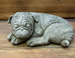 Stone Garden Cute Laying Sleeping Pug Dog Ornament Statue - thumbnail 1