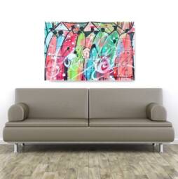 Colorful Community Canvas Print, African American Art, Black Wall Art, Home Decor Watercolor Art, Abstract Gifts - thumbnail 1