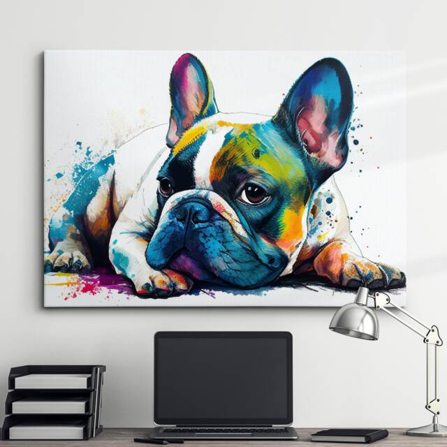 Colorful French Bulldog Dog Pet Abstract Modern Oil Painting Wall Art, Framed Canvas Poster Print, Home Kitchen Office Room Decor, Gifts - image 1