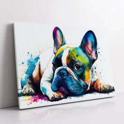 Colorful French Bulldog Dog Pet Abstract Modern Oil Painting Wall Art, Framed Canvas Poster Print, Home Kitchen Office Room Decor, Gifts - thumbnail 2