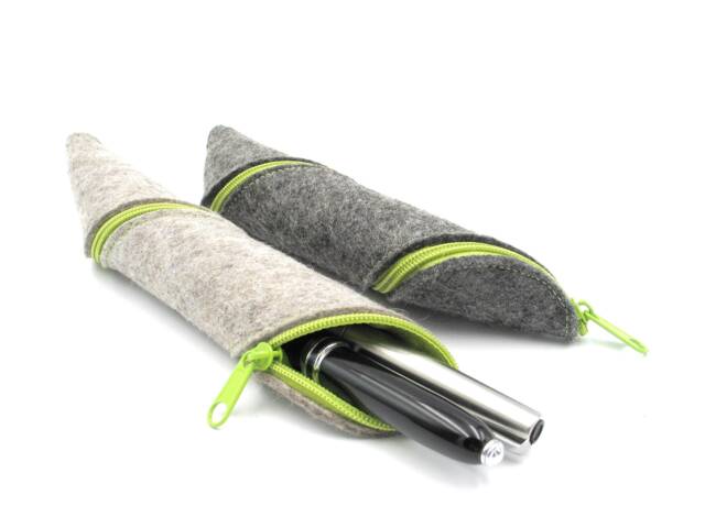 Pen Case For 2 Writing Instruments, Fountain Pen Case, Pen, Spiral Pens, Ballpoint Green, Grey - image 1