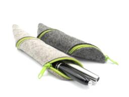 Pen Case For 2 Writing Instruments, Fountain Pen Case, Pen, Spiral Pens, Ballpoint Green, Grey - thumbnail 1