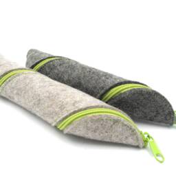 Pen Case For 2 Writing Instruments, Fountain Pen Case, Pen, Spiral Pens, Ballpoint Green, Grey - thumbnail 4