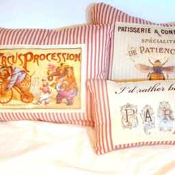 Vintage Circus Elephant Pillow Cover, Red French Ticking - 12x16 - thumbnail 4