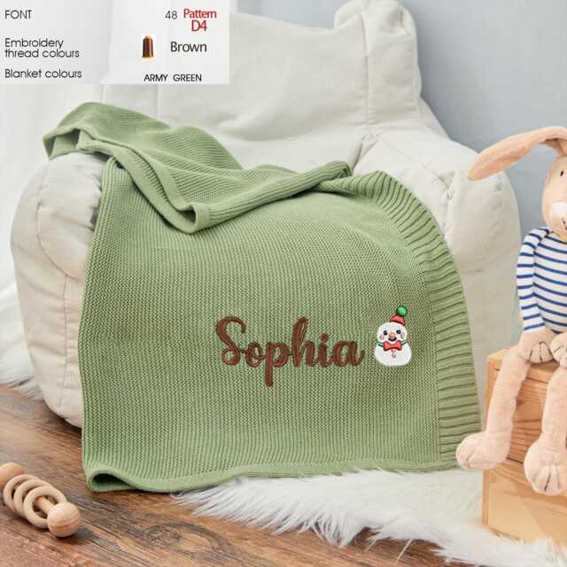 Personalized Christmas Baby Blanket, Embroidered Organic Cotton Knit - image 1