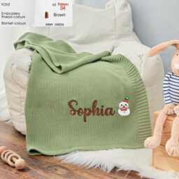 Personalized Christmas Baby Blanket, Embroidered Organic Cotton Knit