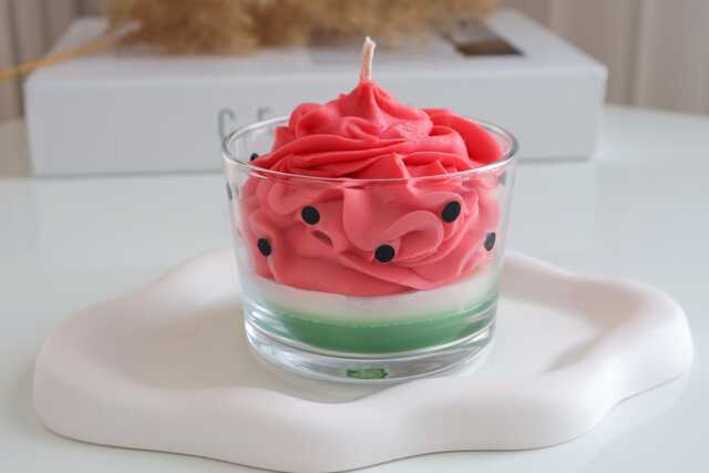 Handmade Scented Food Candle With Whipped Cream, Watermelon Dessert Soy Candle, Realistic Birthday Gift - image 1