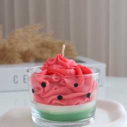 Handmade Scented Food Candle With Whipped Cream, Watermelon Dessert Soy Candle, Realistic Birthday Gift - thumbnail 2