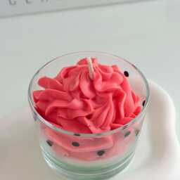 Handmade Scented Food Candle With Whipped Cream, Watermelon Dessert Soy Candle, Realistic Birthday Gift - thumbnail 3