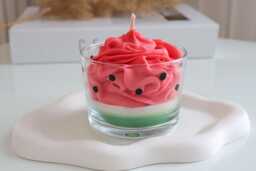 Handmade Scented Food Candle With Whipped Cream, Watermelon Dessert Soy Candle, Realistic Birthday Gift