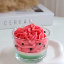 Handmade Scented Food Candle With Whipped Cream, Watermelon Dessert Soy Candle, Realistic Birthday Gift - thumbnail 4