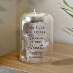 Personalised Feather Memorial Candle Holder - Glass Tealight, Remembrance Gift - thumbnail 2