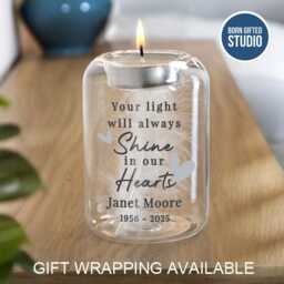 Personalised Feather Memorial Candle Holder - Glass Tealight, Remembrance Gift - thumbnail 1