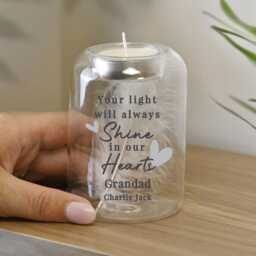 Personalised Feather Memorial Candle Holder - Glass Tealight, Remembrance Gift - thumbnail 3