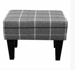 Luxe Footstool in A Sophie Tartan Zinc Fabric - Handmade Britain - thumbnail 1