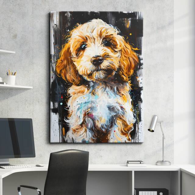 Cockapoo Abstract Paint Drip Dog Painting Framed Poster Print Or Canvas Wall Decor Art Bedroom Home Interior Gift For Pet Lover - image 1