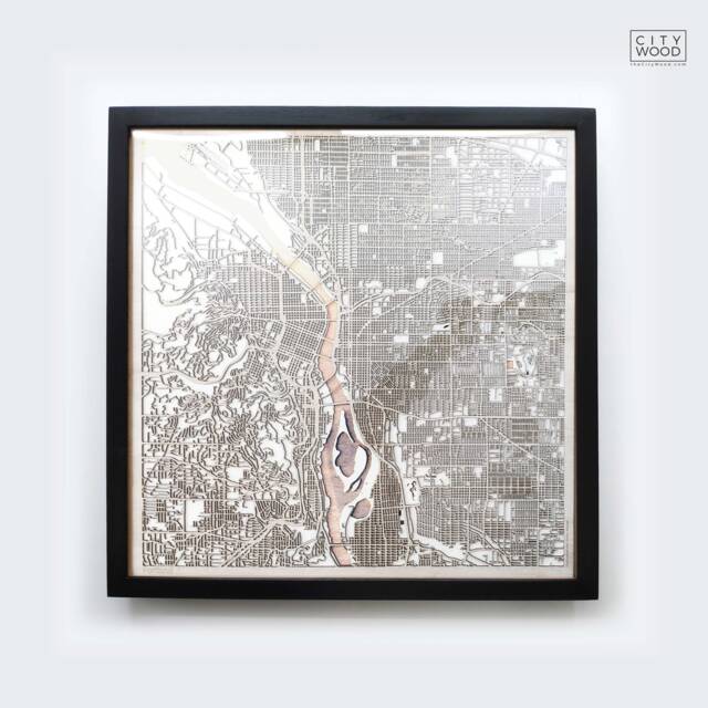 Portland Wooden Map - Laser Cut Pinewood Streets, Framed 3D Wall Art - image 1