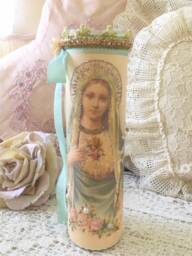 Sacred Heart Of Mary Prayer Candle, Shabby Chic Religious Altar - thumbnail 1