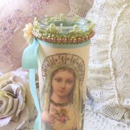 Sacred Heart Of Mary Prayer Candle, Shabby Chic Religious Altar - thumbnail 2