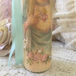 Sacred Heart Of Mary Prayer Candle, Shabby Chic Religious Altar - thumbnail 3