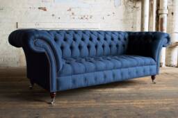 Handmade 3 Seater Navy Blue Herringbone Chesterfield Sofa - thumbnail 1