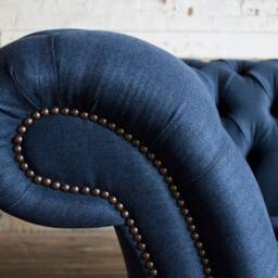 Handmade 3 Seater Navy Blue Herringbone Chesterfield Sofa - thumbnail 3