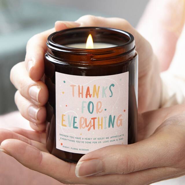 Personalised Thank You Scented Candle Soy Wax Apothecary Jar - image 1