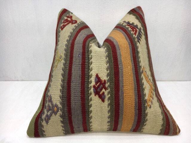 Handwoven Kilim Pillow Cover, Turkish Vintage Home Decor - 16x16 - image 1